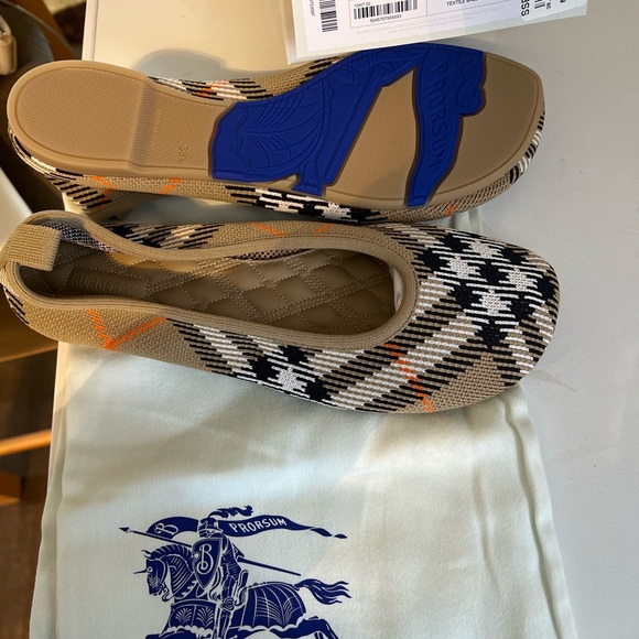 Burberry Sand Plaid Textile Ballerina Flats - Picture 1 of 2